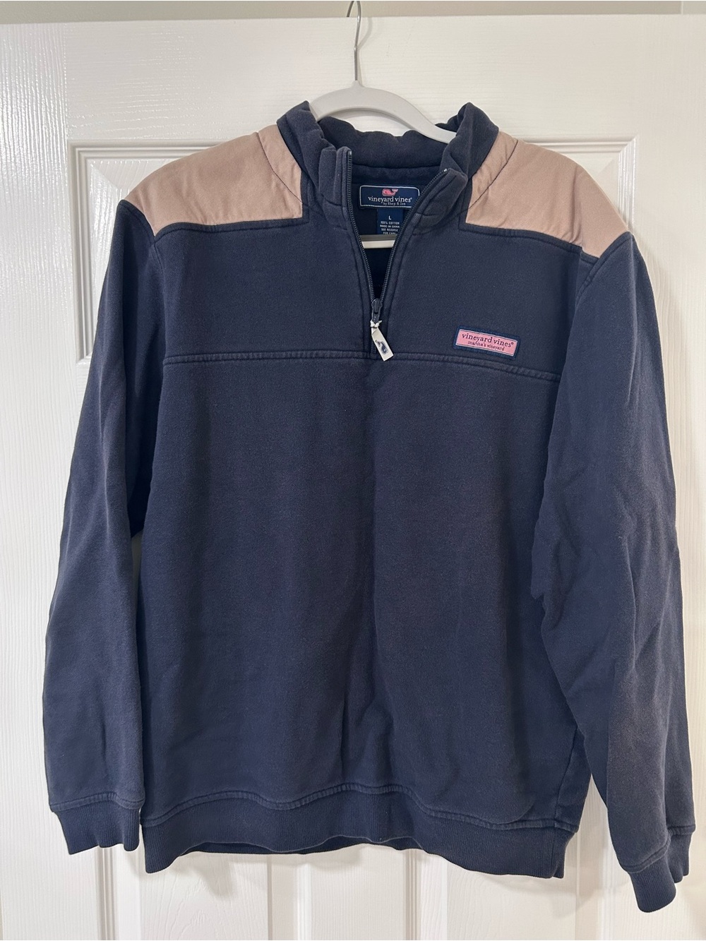 Vineyard Vines Men’s Navy and Tan Quarter-Zip Pullover